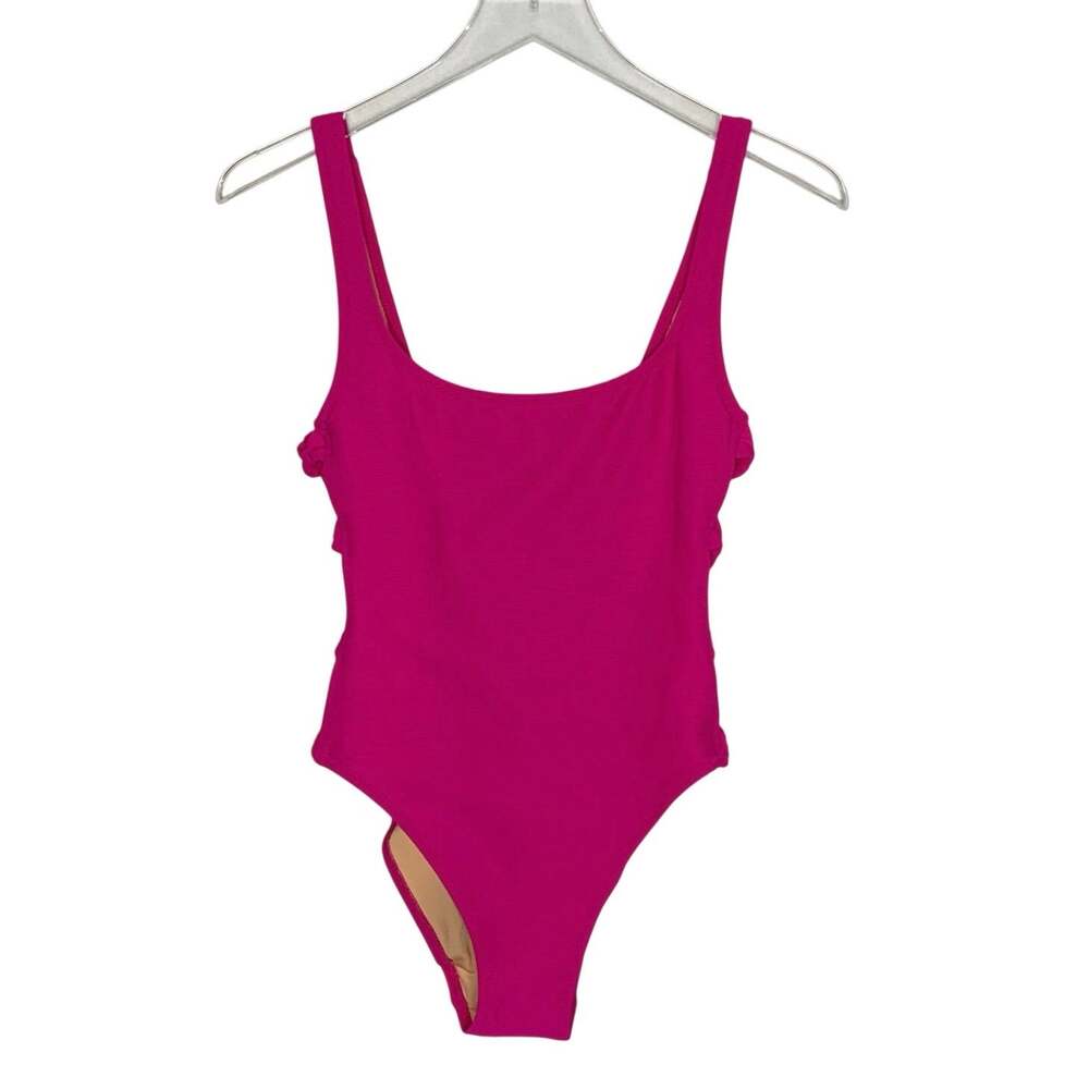 J Crew Women Pink Ribbed Side Bow Cut Out One Piece Swimsuit 2 NEW